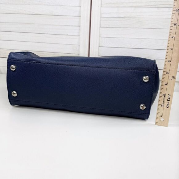 Michael Kors Saffiano Leather Chainlink Hamilton Tote Bag Navy Blue Silver - Picture 11 of 13